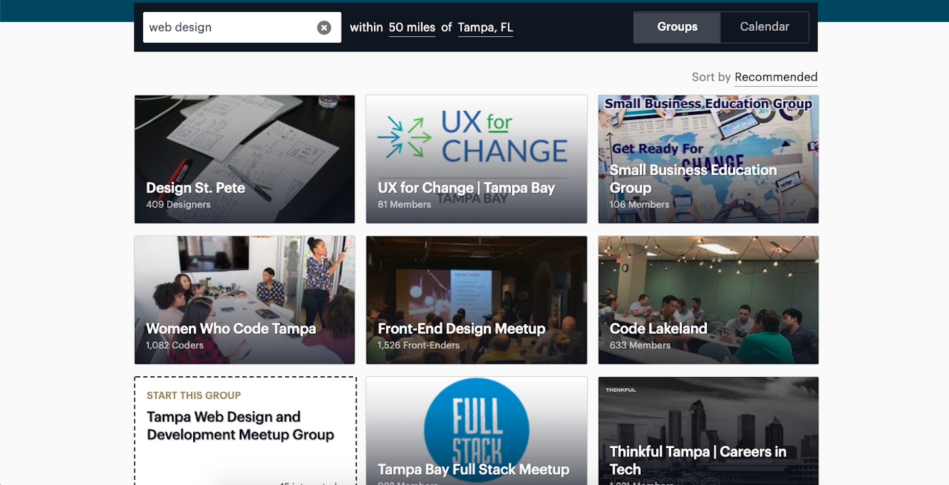 A collection of "web design" Meetup groups in Tampa, FL
